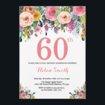 Floral 60 cumpleaños Invitación rosa<br><div class="desc">Invitación a los cumpleaños 60 de Floral para las mujeres. Flor floral acuarela. Rosa, Amarillo, Naranja, Flor Púrpura. Cumpleaños de adultos. 30.º 40.º 50.60.º 70.º 80.90.100.º 13.º 15.º 16.º 20.º 21. Para una mayor personalización, haga clic en el botón "Personalizar" y utilice nuestra herramienta de diseño para modificar esta plantilla....</div>