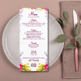 Floral 60th Birthday Menu Card elegante 60 años