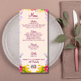 Floral 60th Birthday Menu Card elegante 60 años