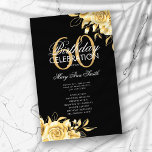 Floral 60th Birthday Program Gold & Black con Menú<br><div class="desc">Elegante diseño "Programa de fiesta de cumpleaños" con Arreglo floral en oro con texto personalizado.</div>