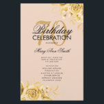 Floral 70th Birthday Program Gold Menu Rubor<br><div class="desc">Elegante diseño "Programa de fiesta de cumpleaños" con Arreglo floral en oro con texto personalizado.</div>