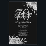 Floral 70th Birthday Program Plata Negro con Menú<br><div class="desc">Elegante diseño "Programa de fiesta de cumpleaños" con Arreglo floral en plata con texto personalizado.</div>