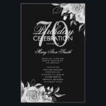 Floral 70th Birthday Program Plata Negro con Menú<br><div class="desc">Elegante diseño "Programa de fiesta de cumpleaños" con Arreglo floral en plata con texto personalizado.</div>