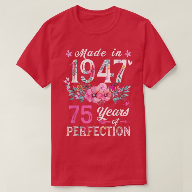 Floral 75ª camiseta de cumpleaños para mujeres, Fl (Diseño del anverso)