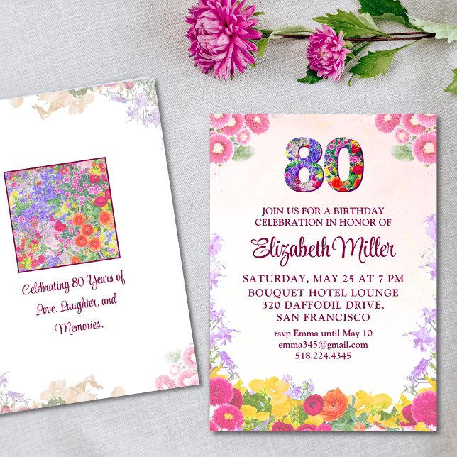 Floral 80ª invitación de cumpleaños 80 tarjeta ele (Subido por el creador)
