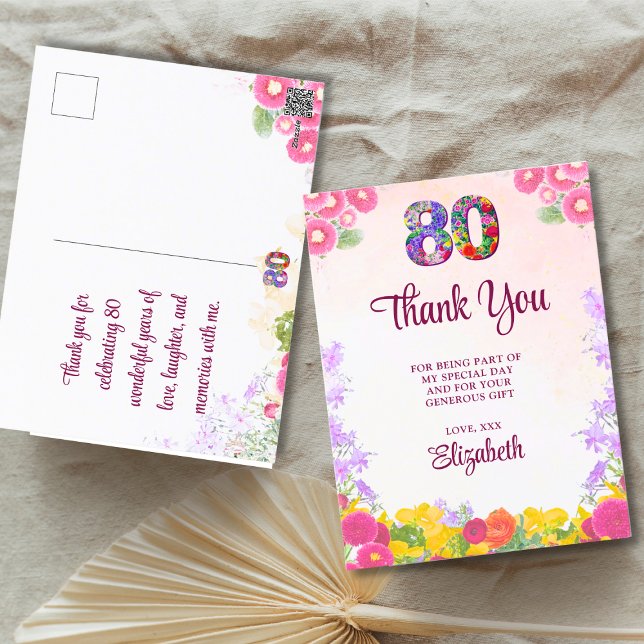 Floral 80º cumpleaños gracias tarjeta 80 flor moda (Subido por el creador)