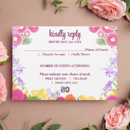 Floral 80º cumpleaños tarjeta RSVP 80 elegante