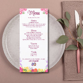 Floral 80th Birthday Menu Card elegante 80 años
