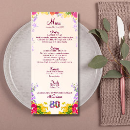 Floral 80th Birthday Menu Card elegante 80 años
