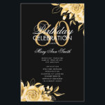 Floral 80th Birthday Program Gold & Black con Menú<br><div class="desc">Elegante diseño "Programa de fiesta de cumpleaños" con Arreglo floral en oro con texto personalizado.</div>
