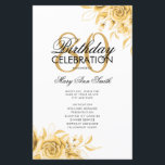 Floral 80th Birthday Program Gold con Menú<br><div class="desc">Elegante diseño "Programa de fiesta de cumpleaños" con Arreglo floral en oro con texto personalizado.</div>