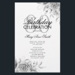 Floral 80th Birthday Program Plata con Menú<br><div class="desc">Elegante diseño "Programa de fiesta de cumpleaños" con Arreglo floral en plata con texto personalizado.</div>