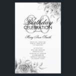 Floral 80th Birthday Program Plata con Menú<br><div class="desc">Elegante diseño "Programa de fiesta de cumpleaños" con Arreglo floral en plata con texto personalizado.</div>