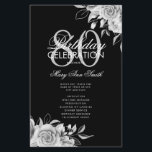 Floral 80th Birthday Program Plata Negro con Menú<br><div class="desc">Elegante diseño "Programa de fiesta de cumpleaños" con Arreglo floral en plata con texto personalizado.</div>