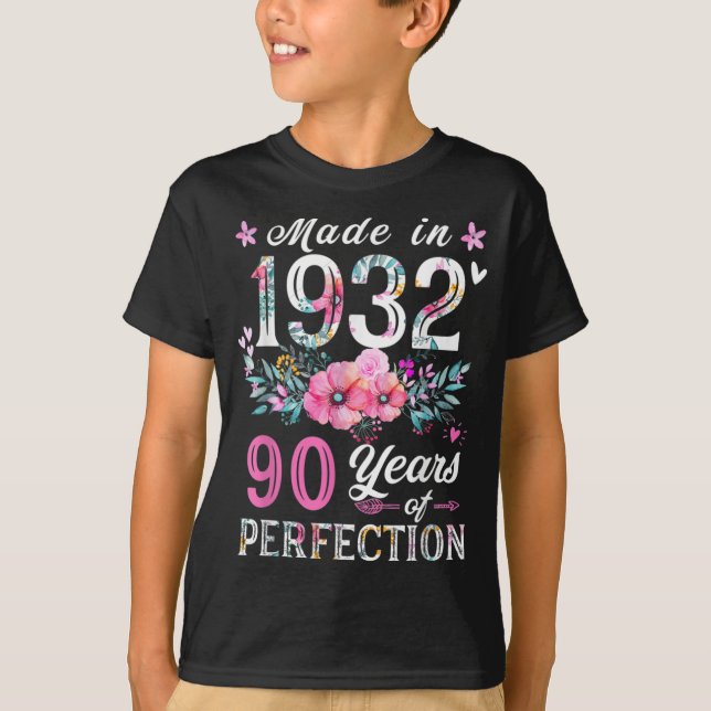 Floral 90ª camiseta de cumpleaños para mujeres, Fl (Anverso)