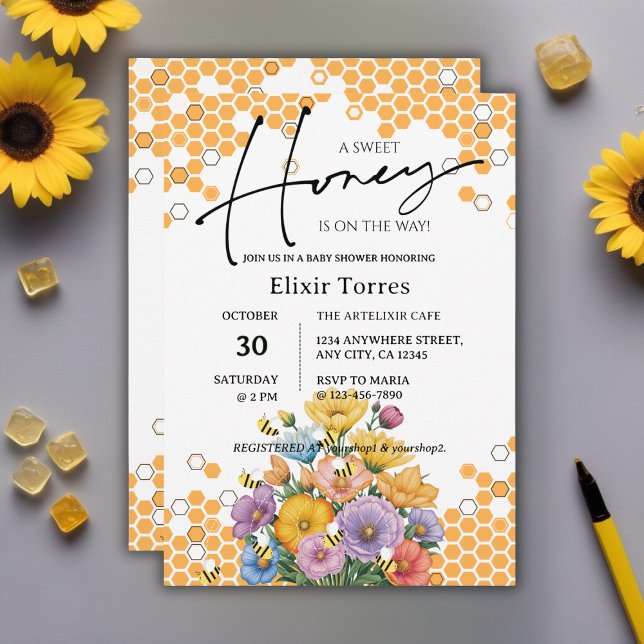 Floral A Sweet Honey Aee Invitación Baby Shower (Subido por el creador)