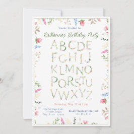 Floral acuarela Alphabet ABC Invitación de cumplea
