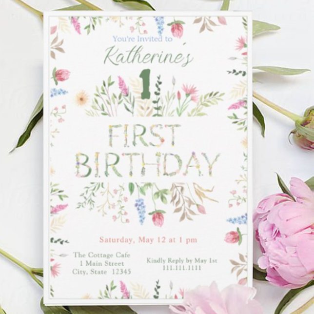 Floral acuarela Alphabet ABC Invitación de cumplea (Subido por el creador)