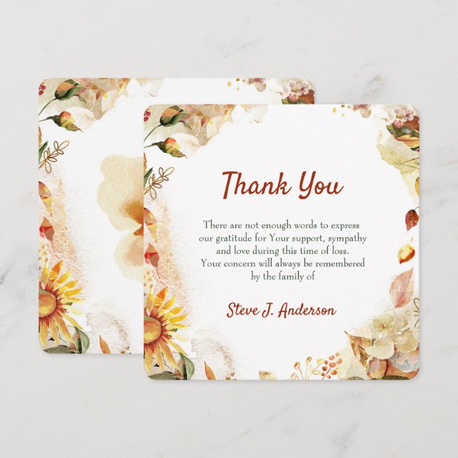 Floral acuarela Autum Funeral Gracias Tarjeta (Anverso / Reverso)