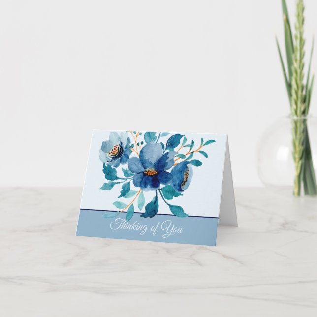 Floral acuarela azul personalizable (Anverso)