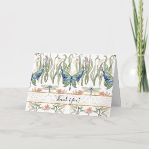 Floral acuarela azul y mariposa rosa