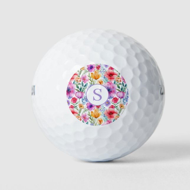 Floral acuarela Bolas de golf personalizadas (Anverso)