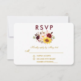 Floral acuarela Borgoña Boda Gold RSVP