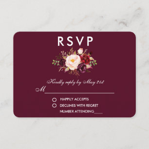 Floral acuarela Borgoña Boda RSVP