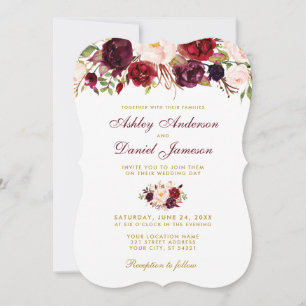 Floral acuarela Borgoña Invitación a la boda BG