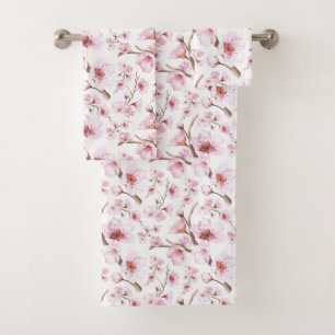 Floral acuarela cerezos en flor blanco rosado