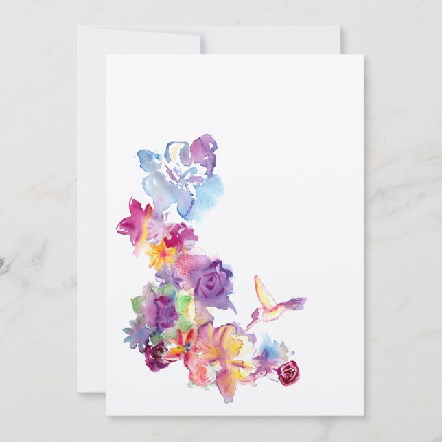 Floral acuarela con invitación a colibrí (Anverso)