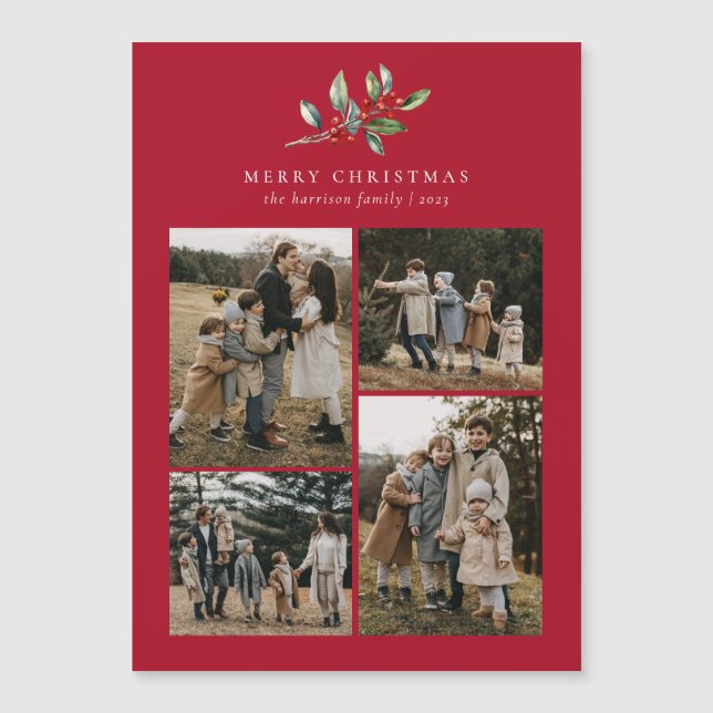 Floral acuarela de navidad 4 tarjeta magnética de  (Anverso)