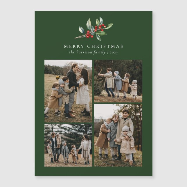 Floral acuarela de navidad 4 tarjeta magnética de  (Anverso)