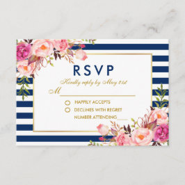 Floral acuarela de rayas azules rosadas Boda RSVP
