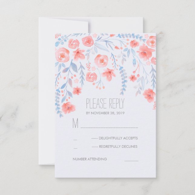 Floral acuarela Elegante Boda Tarjetas RSVP (Anverso)