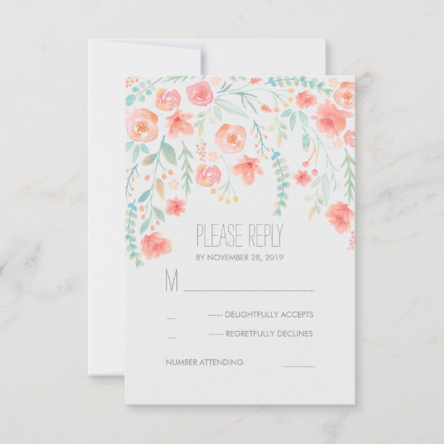 Floral acuarela Elegante Boda Tarjetas RSVP (Anverso)