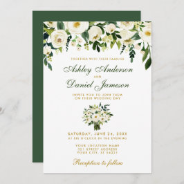 Floral acuarela Green Gold Wedding Invitación BG