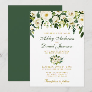 Floral acuarela Green Gold Wedding Invitación GB