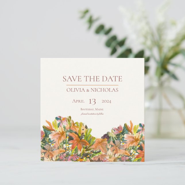 Floral acuarela Guardar la tarjeta de fecha (Anverso de pie)