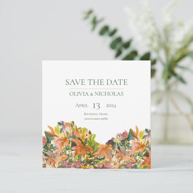 Floral acuarela Guardar la tarjeta de fecha (Anverso de pie)
