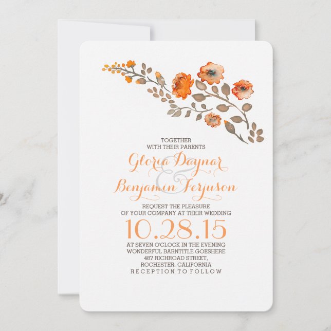Floral acuarela - invitación a la boda de otoño (Anverso)