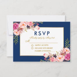Floral acuarela Oro Azul rosa Boda RSVP