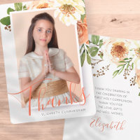 Floral acuarela Primera Comunión Gracias Tarjeta