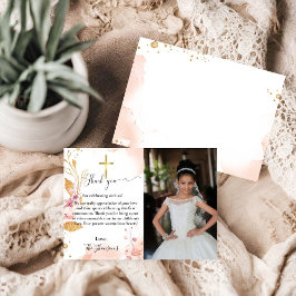 Floral acuarela primera comunión tarjeta de agrade