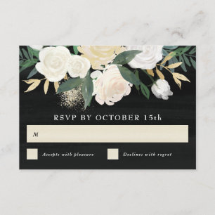 Floral acuarela + Tarjeta RSVP de acento dorado - 
