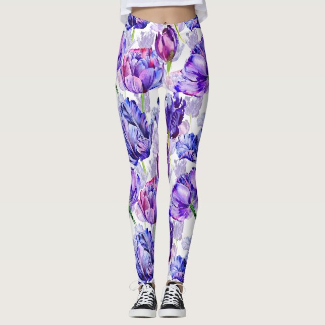 Floral acuarela Tulip Leggings femeninas (Anverso)