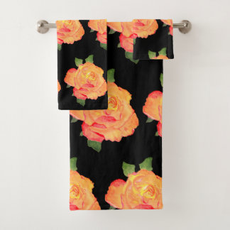 Floral acuarela Vintage Golden Rosa sobre negro