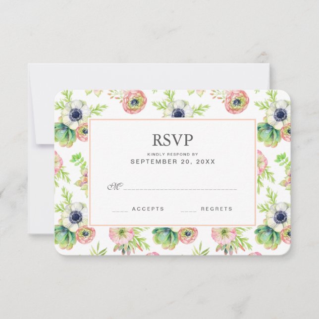 Floral acuarela y suculentos - RSVP de boda (Anverso)