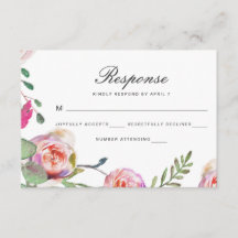 Floral acuarela y tarjeta de casamiento Rsvp