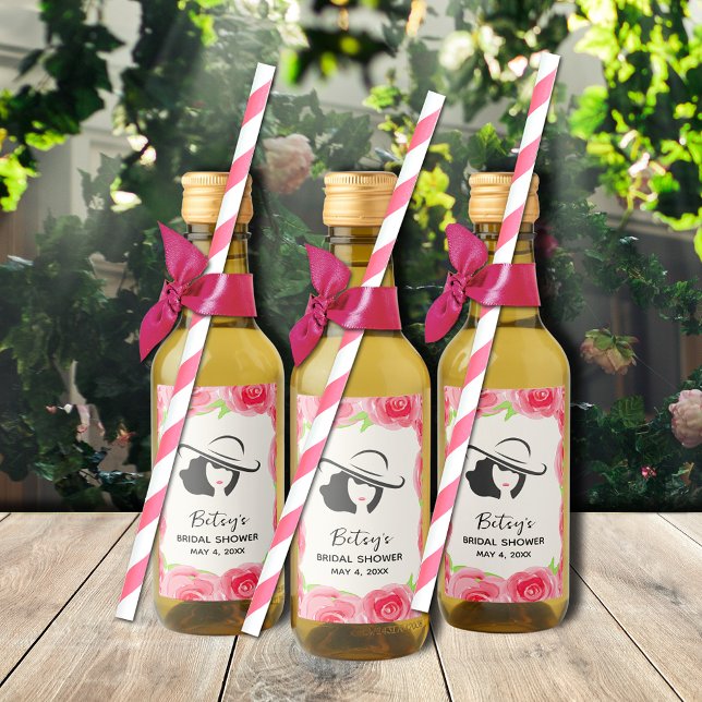 Floral acuática Derby Bridal Shower Favor Mini (Bridal shower short hair lady wine bottle labels (Straws and ribbon not included))